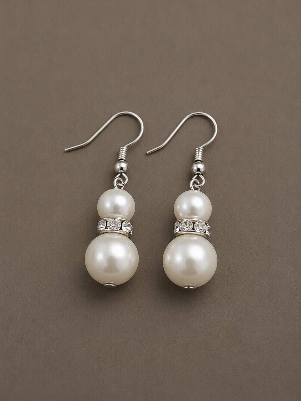 3/$30 White Glass Pearl Rhinestone Bridal Dangle Hook Earrings